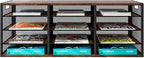 PAG-Mass Mail Sorter Adjustable Holder, Countertop Literature Organizer, Student Mailbox for Classroom, Desktop Bill Paper Organizer for Office Home School, 12 Compartments, Brown
