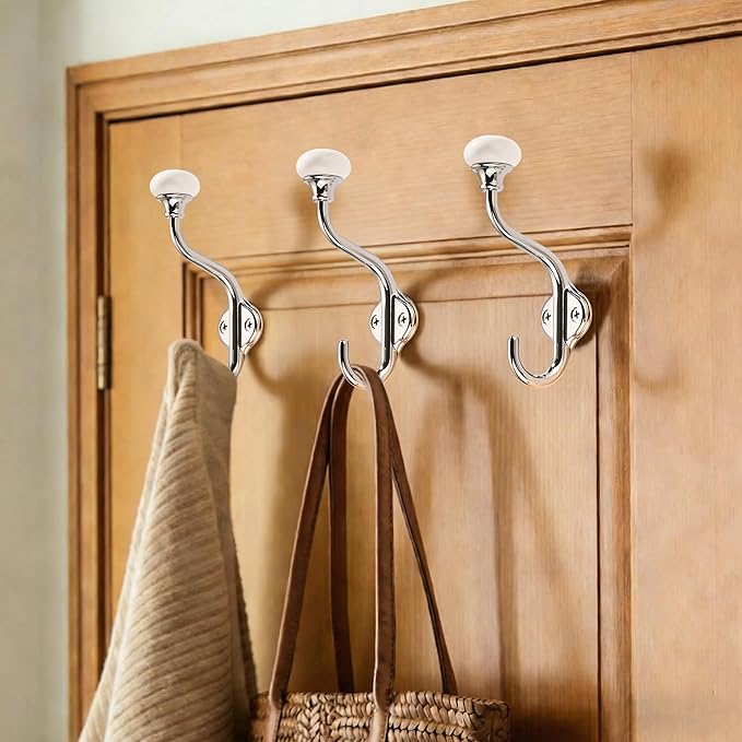 TUNNY Coat Hooks - 5 Pack Polished Chrome Towel Hooks Robe Hooks Decorative Wall Hooks for Bathroom Bedroom Kitchen Towel Robe Clothes Cabinet Closet Bathroom Hardware