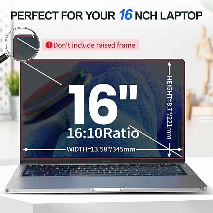 GUDTEKE 2Pack Magnetic 16 Inch Laptop Privacy Screen 16:10 Aspect Ratio, Removable Anti-Blue/Glare Protector Film, Anti Spy Desktop Security Private Filter 16in