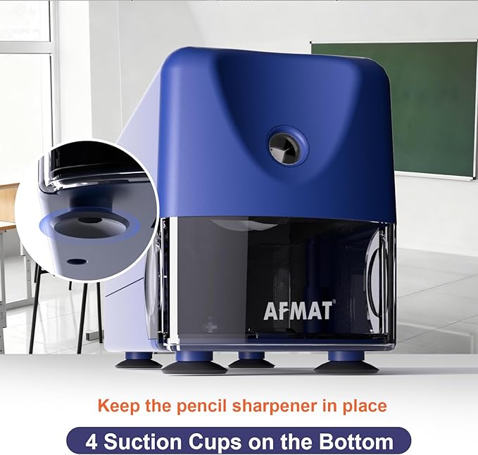 AFMAT Electric Pencil Sharpener, Cordless & Rechargeable, Heavy Duty Classroom Pencil Sharpeners for 6-11mm Pencils, Auto Stop, 2s Fast Sharpening, Battery Powered, 10,000 Sharpenings, Blue, PSD3