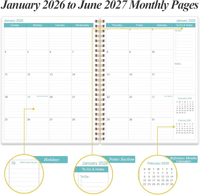 2026-2027 Planner - 18 Months Weekly & Monthly Planner from January 2026 - June 2027, Planners 2026-2027 with Elastic Closure, Inner Pocket, 8.5" x 11", Flower-C