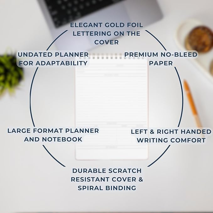 Merely Home | Meeting Notebook for Work | 8.25" x 11.75" | Project Planner | Simple Design | Multiple Layouts | Office and Business Planner (Navy, Meeting Planner - Portrait)