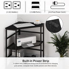 VEDECASA Corner Printer Stand Table with Power Outlet Charging Plugs USB Port Adjustable Storage Shelf Computer Tower CPU Stand Holder for Home Office (Black)