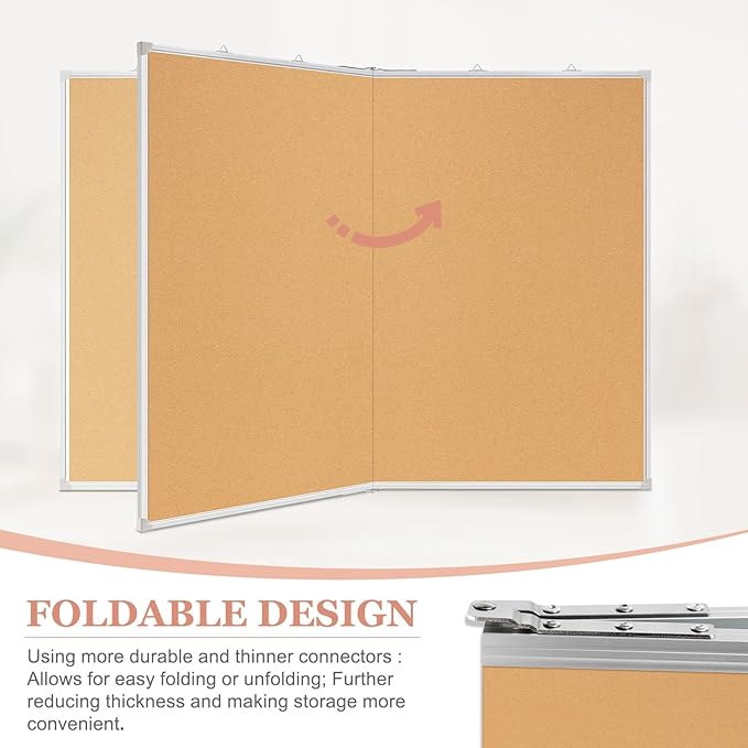 AMUSIGHT Double-Sided Large Cork Board, 60" x 40" Foldable Hanging Aluminum Framed Bulletin Board, Vision Board Pin Board Corkboards for Walls, Office, School Decor, 20 Pushpins