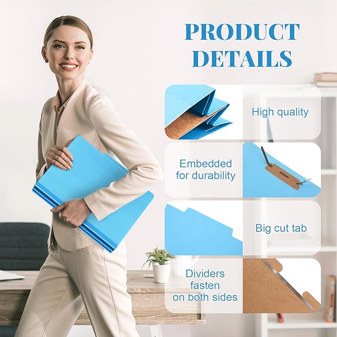 Skyygemm 24 Pcs Classification Folders Letter Size, 1 Divider Pressboard File Folder with Fasteners, Expanding File Organizer Bulk for School Teachers, Office Employee, Coworker, Staff (Blue)