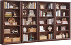 RWYHG 70" Walnut Tall Bookshelf Set of 4,5-Tier Thick Wooden Book Shelf with Adjustable Shelves,Free Standing Farmhouse Bookcase with Open Display Storage,Floor Vintage Bookshelves for Living Room