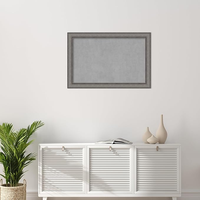 Amanti Art Grey Framed Magnetic Board 24x36 Large Vision Board for use with Magnets, 100% Metal Sheet to Display Items as Office Decor or for Home Organization in mudroom, Kitchen or Kids Room