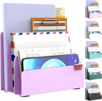 OUTIOE Mail Organizer Countertop, Small Desk File Organizer, Metal File Holder - Essential Workspace Organizers for Office Desk, Home Office (Purple)