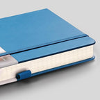 EMSHOI Dotted Notebook - 256 Pages A5 Dot Grid Journal Bullet Notebook with 120gsm Thick Dotted Paper,16 Perforated Pages, Hardcover Leather, Pen Holder, Inner Pocket, 5.75" x 8.38"-LightBlue