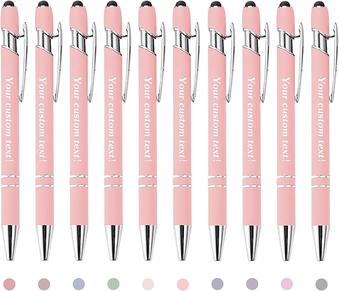 CRME Custom Pens Personalized Pen with Name Logo Engraved Metallic Customized Pen Light Pink Barrel Black Ink Click Pens Stylus Pens for Touch Screens Ideal for School Teachers Team Events