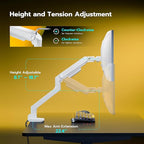 ARES WING Ultrawide Monitor Arms White with USB A/C, Heavy Duty Monitor Arm for 17 to 49 inch Screen, Holds 44 lbs, Adjustable Gas Spring Desk Mount with Clamp and Grommet Base