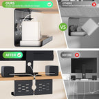KEEGH 16" Under Desk Cable Management Tray, 2 Pack Desk Cord Organizer Upgrade Capacity, Drill Free Clamp/Screw Mount, Sturdy Metal Tray for Connect Cables, Home, Office, Black