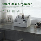 Pine Wood Mail Organizer for Desk - Rustic Farmhouse Mail Sorter Countertop Organizer for Letter Paper, Files & Everyday Essentials - Wooden Folder Organizer with Drawer for Home & Office Decor (Gray)