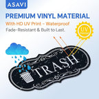 ASAVI Trash & Recycle Stickers – 2-Pack Self-Adhesive Vinyl Labels, Waterproof & Durable (Black Background with Transparent Text, Medium 6.3 x 2.7 inches)