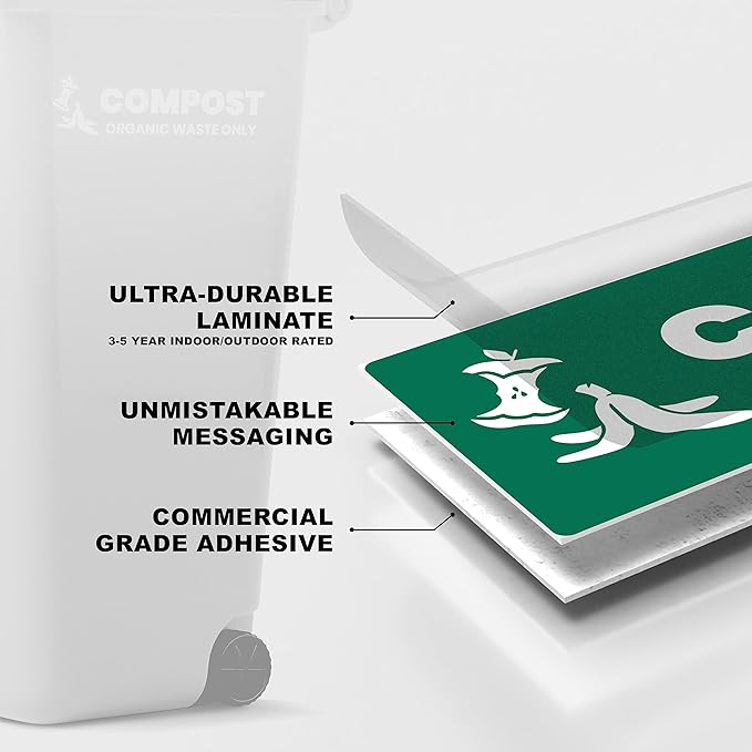 Compost Sticker - Organic Waste Only Bin Label - 3-5 Year Indoor/Outdoor Rated - Heavy Duty, Weather Proof, Ultra Durable - USA Made (6x2 inch), 20 Labels