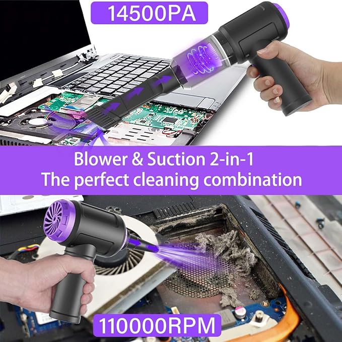 Meudeen 14500 Pa Computer Vacuum Cleaner Mini & 110000RPM Compressed Air Duster for Keyboard Cleaning Cordless Canned Air Powerful Energy Efficient