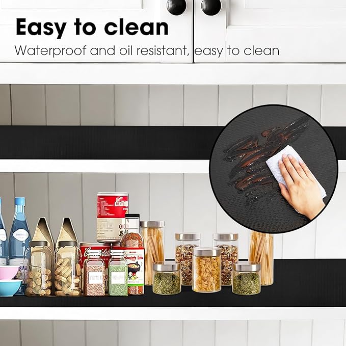 ALIUNI Drawer and Shelf Liner, Non-Slip Kitchen Cabinet Liners Non-Adhesive Thick Strong Grip Waterproof Washable Mats Protect Dresser Shelves Cupboard Bathroom Cabinets, Black, 12 in X 30 FT