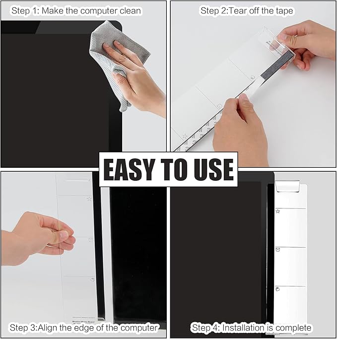 Multifunction Computer Monitor Memo Board - Transparent Computer Side Panel Memo Creative Monitor Side Panel with Phone Holder Suitable for Office Home Desktop，Left and Right (2pcs)