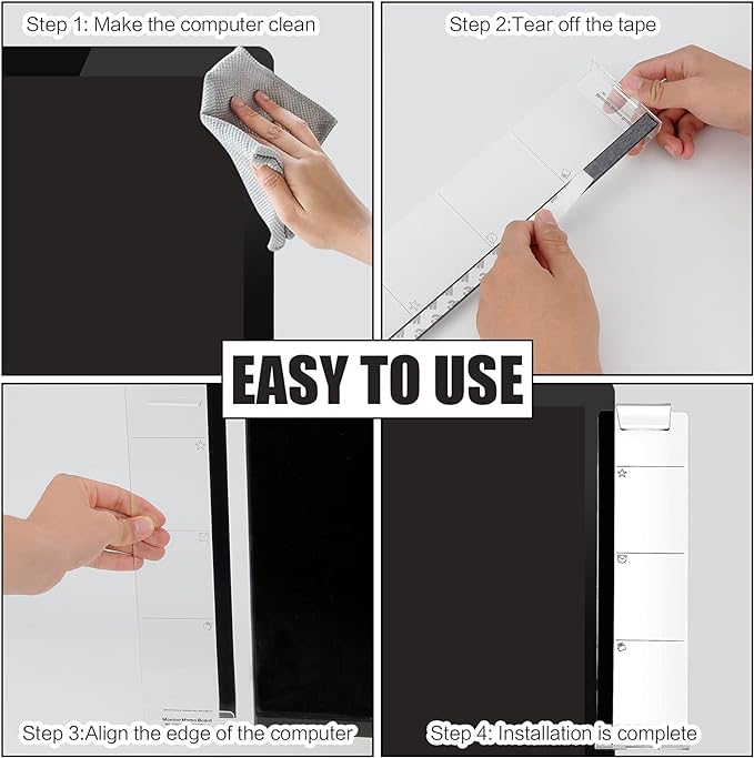 Multifunction Computer Monitor Memo Board - Transparent Computer Side Panel Memo Creative Monitor Side Panel with Phone Holder Suitable for Office Home Desktop，Left and Right (4pcs)