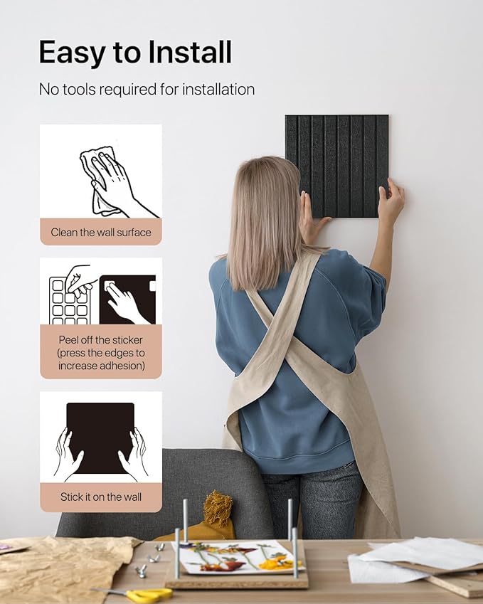 Soundsbay Large Cork Board, 47"x35" Slat Bulletin Board Alternative, 12-Pack Cork Boards for Walls, 60 Adhesive Tabs, Felt Wall Tiles for Home Office Classroom Pin Board