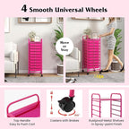 Giantex 10-Drawer Storage Cart w/Universal Wheel, Rolling Cart w/Handle, Home Organizer Storage Unit w/Removable Drawers, Trolley Utility Cart for Kitchen Makeup Living Room Office Play Room, Hot Pink