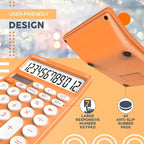 CATIGA 12 Digit Desktop Calculator Basic Desk Calculator with Large LCD Display, Big Buttons, 4 Function, Solar and Battery Dual Power, for Office, School, Home, SD-1292 Orange