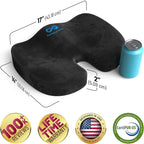 Everlasting Comfort Doctor Recommended Memory Foam Seat Cushion for Office Chairs & Car - Ergonomic Office Desk Accessories - Cushions for Tailbone Pain Relief, Sciatica (Black, Large)