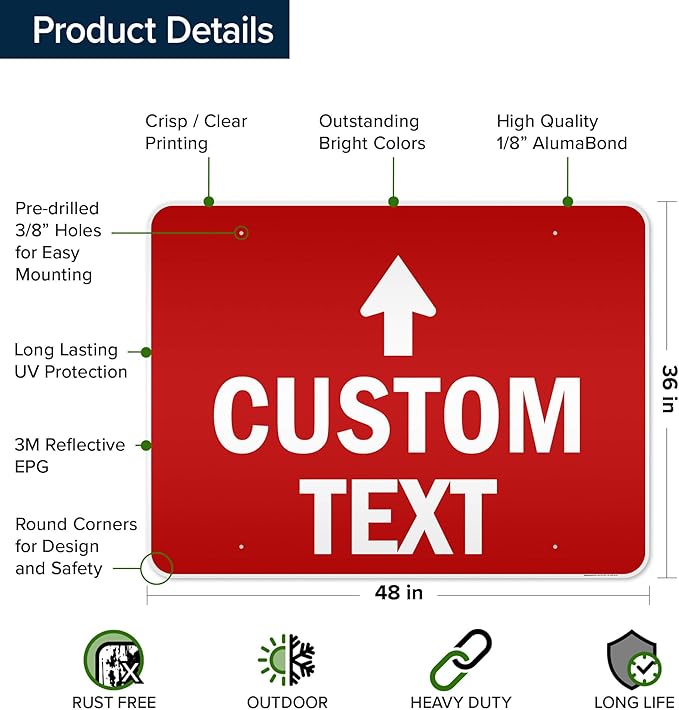 Custom Arrow,Custom Directional Sign, Up Arrow,36x48 Inches, Reflective, Rust Free DiBound, Fade Resistant, Made in USA by My Sign Center