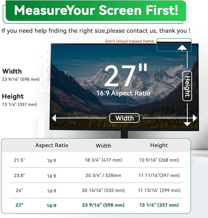 [2 Pack] Magnetic Hanging 27 Inch Computer Anti Blue Light Screen Protector for 16:9 Aspect Ratio Widescreen Monitor, Eye Protection Anti-Glare Light LED PC Screen Protector, Removable 27in Protective Film