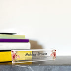 Signs ByLITA Floral Pattern Customized Nameplate | Rustic Rose Personalized Full Color Acrylic Desk Sign