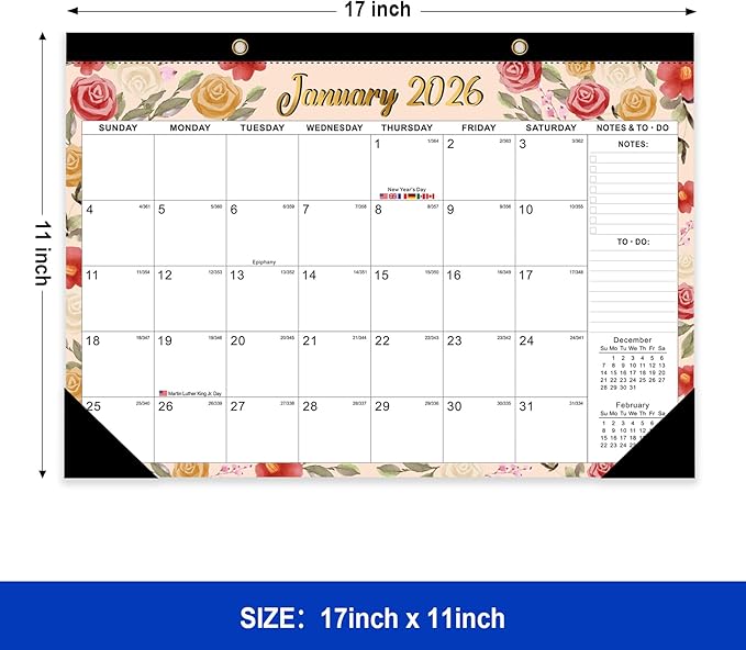 COMIX 12 Month Desk Calendar 2026 (Jan 2026–Dec 2026) – 17" x 12" Wall Calendar with to-Do List & Notes,2026 Calendar Monthly Planner for Home, School, or Office Organization