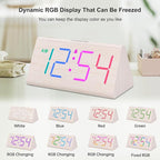 DreamSky Wooden Digital Alarm Clock for Bedroom - RGB Electric Desk Clock with Large Numbers, USB Port, Loud Alarm for Heavy Sleepers, Dimmer and Volume Control, Snooze, Wood Décor (Adapter Powered)