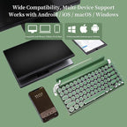 Adventurers Retro Typewriter-Style Mechanical Keyboard, 83 Keys, 75% Compact Layout, Bluetooth 5.0 and Wired, Hot-Swappable Blue Switch, White Backlit for Windows/Mac/iPad/PC/Laptop (Dark Green)