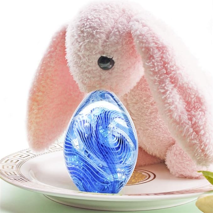 QFkris Crystal Blessings Paperweight Easter Eggs 3.4" Blown Glass Art Figurine Collectibles Desk Decor (Blue)