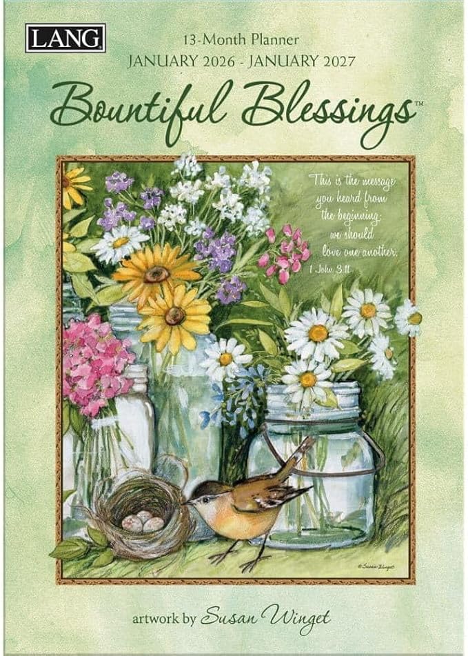 Lang Bountiful Blessings 2026 Wall Calendar – 12-Month Calendar with Linen-Embossed Garden Artwork by Susan Winget & Scriptural Quotes, 13.4" × 12"