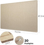 Large Bulletin Board - 72 x 48 Inches, Decorative Felt Pin Board for Wall - 6' x 4' Foldable Photo Display Board with Self-Adhesive Tape, Includes 20 Push Pins - Beige Brown