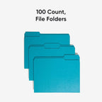Smead Standard File Folders, 100 Count, Teal, 1/3-Cut Tabs, Letter Size (13143)