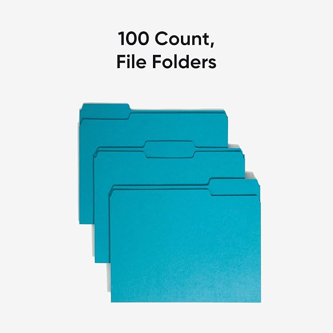 Smead Standard File Folders, 100 Count, Teal, 1/3-Cut Tabs, Letter Size (13143)