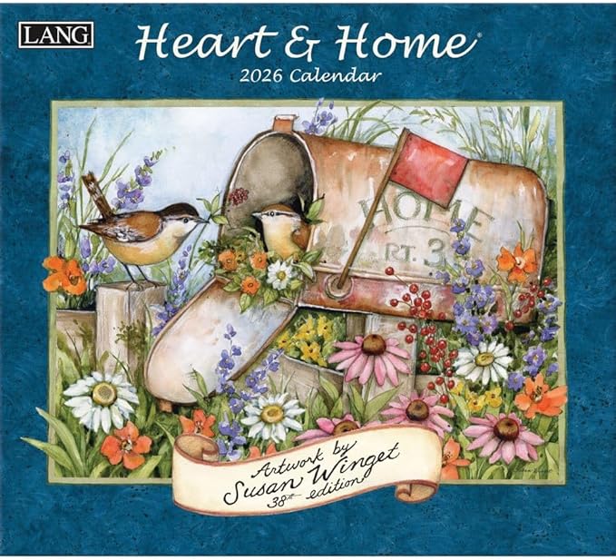 Lang Heart & Home 2026 Wall Calendar – 13.4? × 12?, 12-Month Calendar with Stapled Binding, Linen-Embossed Art by Susan Winget, Calm Home & Garden Imagery