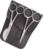 MAKER AND MARKET Small Embroidery 4.5 Inch Scissors Set of 2 Kit - Mini Double Bend Offset Duckbill and Double Bend Long Applique Needlepoint Blade with Pouch Sleeve (Satin)