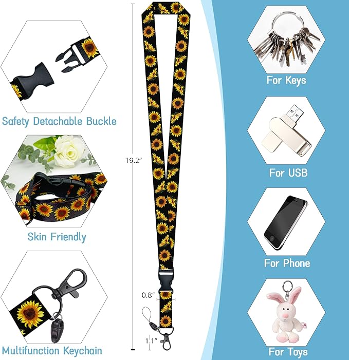 Lanyards for ID Badges Name Tags ID Card Holder,Sunflowers ID Badge Holder with Breakaway Lanyard, Cute Badge Reel Badge Clip Retractable, Women Teacher Nurse Student School Office Gifts, Sunflowers