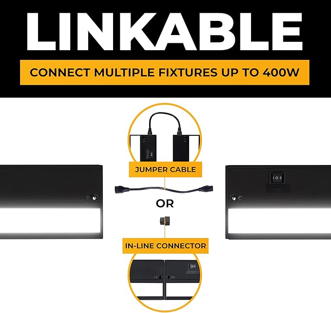 LED Under Cabinet Lighting Hardwired - 3CCT 18 Inch Black Finish - Undercabinet Lights for Kitchen - Linkable Undercounter Dimmable Plug in Light or Hard Wired - Under Counter Fixture Direct Wire