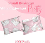 Pretty Package Store 10x13 Designer Christmas Holiday Poly Mailer 100 Pack Heavy Duty Waterproof Self Seal Shipping Bags Large Mailing Envelopes Bulk Tear Resistant Cute Packaging Pink Santa