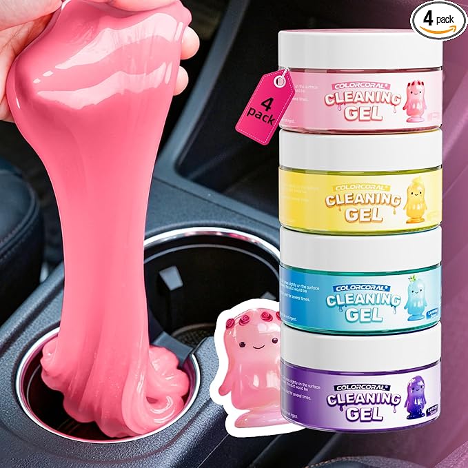 Car Cleaning Gel Reusable 4Pack - Dust Cleaning Putty Keyboard Slime for Car Interior Air Vent Cleaner, Auto Detailing Tools Accessories, Dust Remover Gifts for Men Women,Cleanings Gadgets,400g