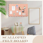Mooliwe Scalloped Felt Bulletin Board 36 x 24 Inches Foldable Light Pink Pin Cork Board Alternative for Wall, 3' x 2' Trifold Picture Vision Self Adhesive Bulletin Decorative