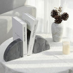 Karibiber Marble Bookend for Shelves, Non-Skid Bookends for Heavy Books, Heavy Duty Book Stopper for CDs, Luxury Book Shelf Holder, Quarter Circle Design Book Ends Decorative, Monte Grigio, Set of 2