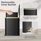 KUK Small Bathroom Trash Can with Lid Soft Close, Step Pedal, 2.6 Gal Stainless Steel Garbage Can with Removable Inner Bucket, Anti-Fingerprint Wastebasket for Office, Bedroom, Toilet (Black)