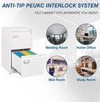 PEUKC 2-Drawer File Cabinet, 16.3" Deep Vertical Filing Cabinet with Lock, Metal File Cabinet for Home Office, Anti-Tip 2 Storage Drawers for Letter/Legal/A4/F4 Size (Assemble Required, White)