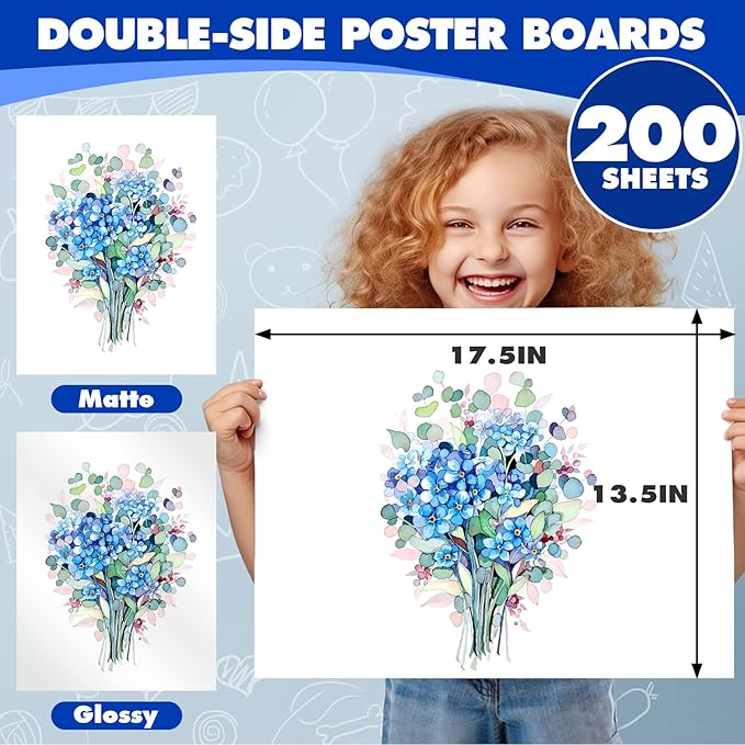 TUXIYA 200 Pack White Poster Board,13.5" x 17.5" White Poster Paper Bulk,250GSM/92LB Heavy-Weight Blank Poster Board for Arts,Craft,Projects Presentations,Drawing Scrapbooking