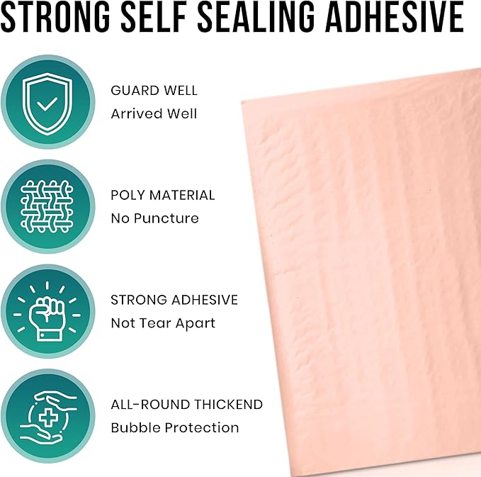 Levex - #0000 4" x 6" [5 Pack] Light Pink Poly Bubble Mailers, Padded Envelope Mailers, Packing Envelope & Mailing Bags for Shipping